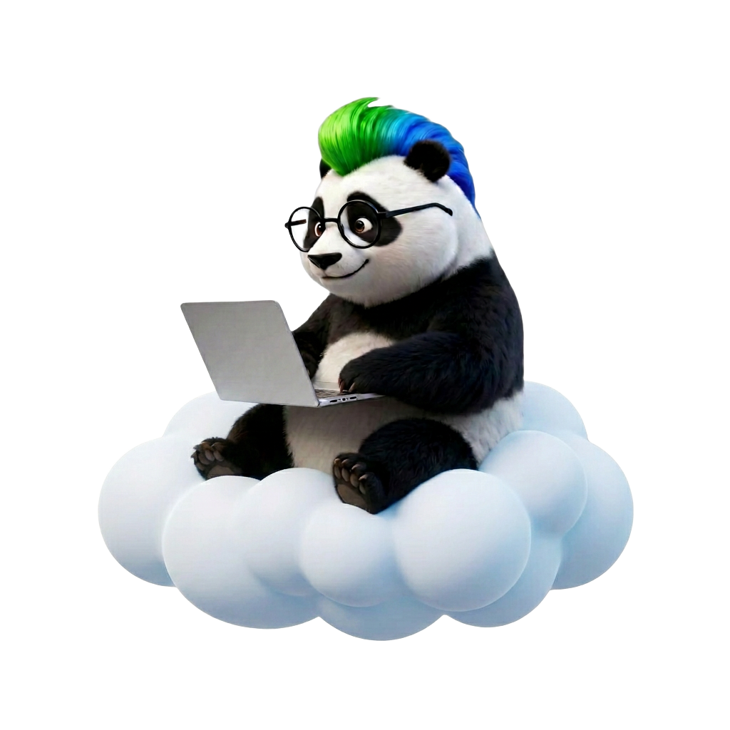 CloudPandas Maskottchen — Panda mit Laptop